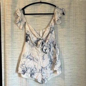 White and blue off the shoulder romper